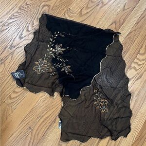 Vtg Mode Makers Hand Painted Silk Scarf Black Gold Floral NWT Ben Goodman Japan